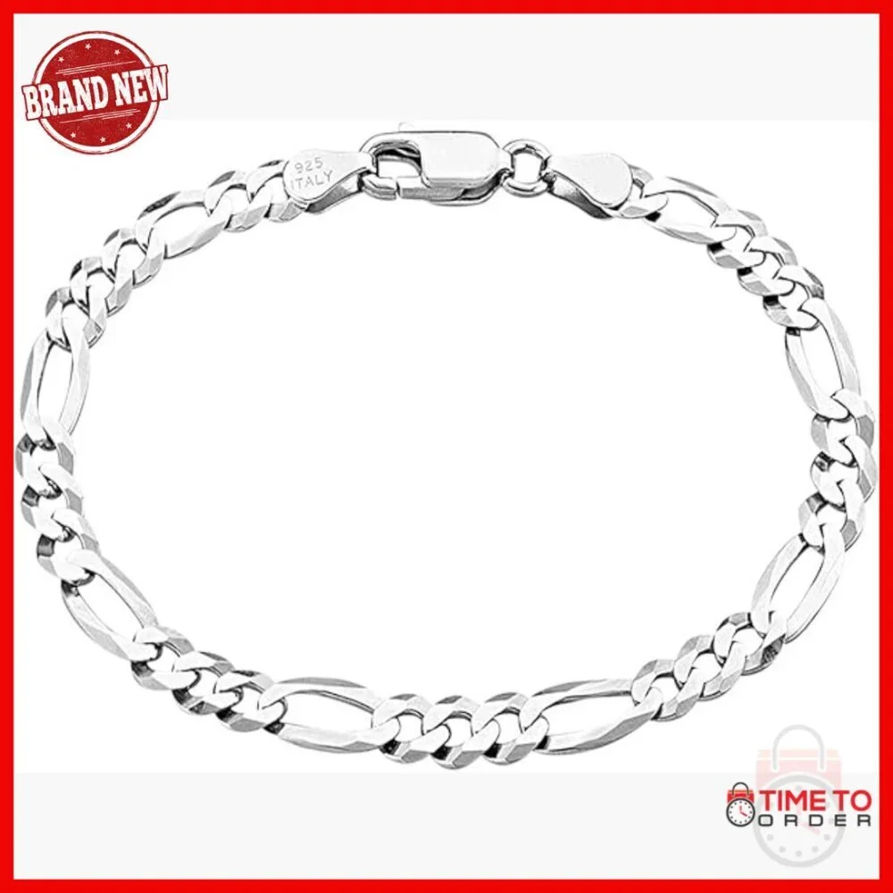 7 Inch Sterling Silver Figaro Link Bracelet Lobster Clasp